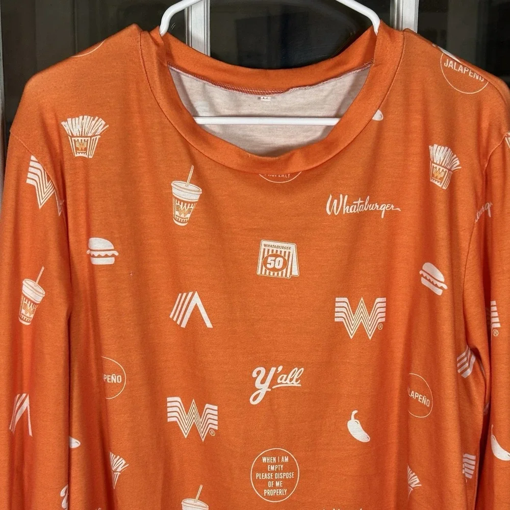 Whataburger All Over Print Pajama Lounge Top Size‎ Large Orange
